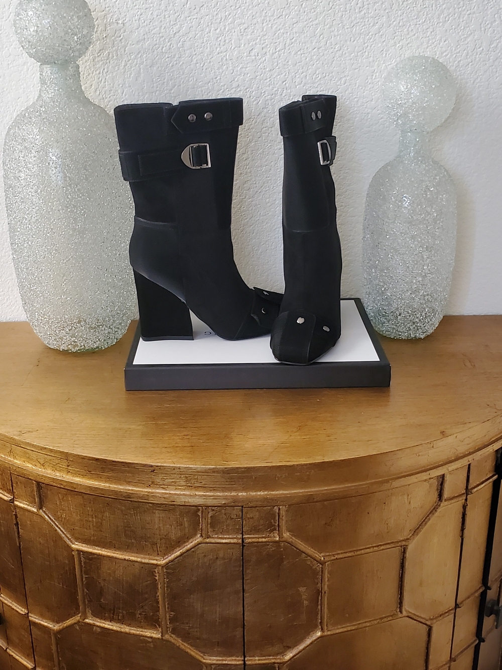 NWT Women's Allona Black Chunky Bootie With Buckle And Snap Detail- Size 10